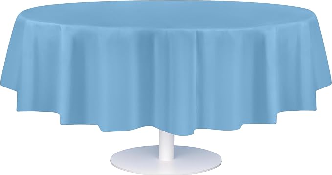 Grandipity 12 Pack Premium Disposable Plastic Tablecloth 84" Inch Decorative Round Table Cover - Sky Blue
