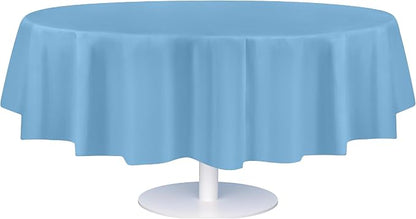 Grandipity 12 Pack Premium Disposable Plastic Tablecloth 84" Inch Decorative Round Table Cover - Sky Blue