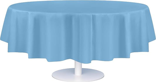 Grandipity 12 Pack Premium Disposable Plastic Tablecloth 84" Inch Decorative Round Table Cover - Sky Blue