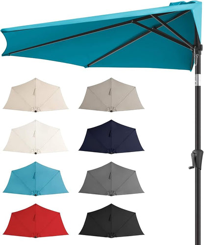FLAME&SHADE 9ft Half Patio Umbrella - Half Outdoor Umbrella with Tilt UV Protection Waterprool, Half Round Table Umbrella for Wall Balcony, Pool, Porch, Garden, Deck, Market, Backyard (Aqua Blue)
