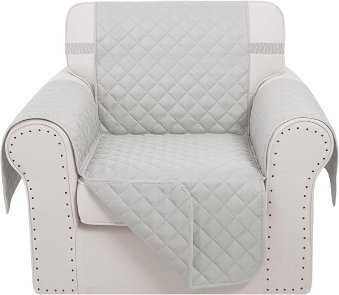 Reversible Recliner Chair Covers, 23" Chair, Light Grey | Chair Covers for Living Room with Elastic Straps, Water Repellent, Chair Protectors Covers for Dogs