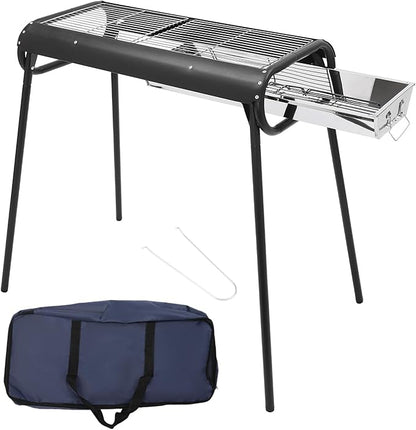 Portable BBQ Griddle with Pull-Out Charcoal Slot, Outdoor Stainless Steel Charcoal Grill, Detachable BBQ Grill Set with Storage Bag, for Family Camping Picnic, 3-8 Persons