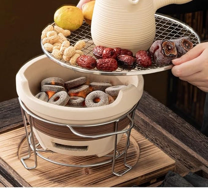 Clay Grilling Stove Hibachi Grill Barbecue Grill Japanese Pottery Barbecue Stove Tea Making Stove Charcoal Stove for Home Camping Picnic Patio Backyard Outdoor Barbecues (A,L)