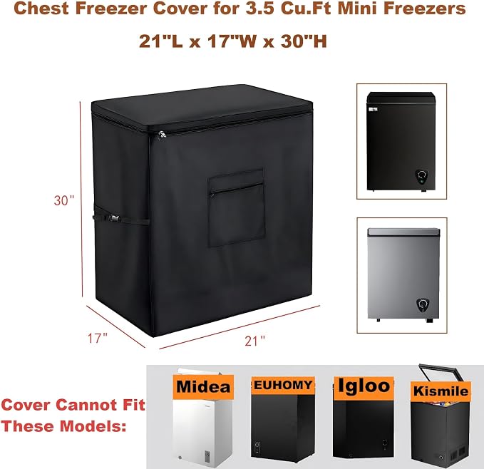 Chest Freezer Cover for Outside - Waterproof Dustproof Deep Refrigerator Covers,Fit for Patio Compact Icebox 7 Cubic Feet (44"L X 26"W X 33"H) (3.5 Cu.Ft, 21"L X 17"W X 30"H)