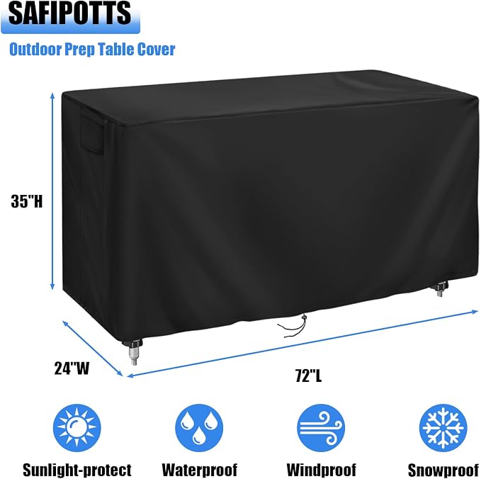 420D Outdoor Prep Table Cover 72 Inch,72''L x 24''W x 35''H,Black | Waterproof Patio Stainless Steel Table Cover, Workbench Covers Waterproof, Picnic BBQ Grill Cart Cover