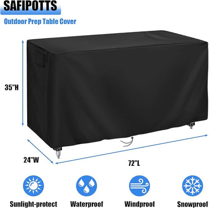 420D Outdoor Prep Table Cover 72 Inch,72''L x 24''W x 35''H,Black | Waterproof Patio Stainless Steel Table Cover, Workbench Covers Waterproof, Picnic BBQ Grill Cart Cover