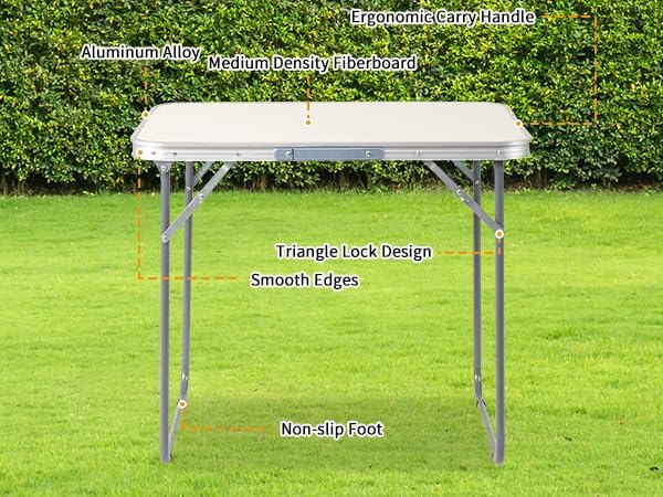 2.0 Ft Folding Portable Camping Table Small Folding Portable Camping Table, Adjustable Height, Outdoor Waterproof Aluminum Lightweight Suitcase Table for Picnic, BBQ, Beach, Dining