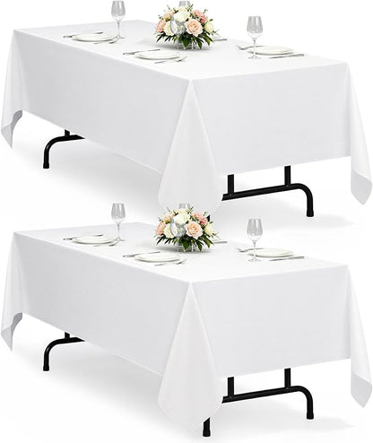 Decorelia White Reusable Table Cloths for 6 Ft Rectangle Table-2 Pack, Waterproof Washable Polyester Rustic Rectangular Table Cloth Cover for Wedding,Outdoor,Events, Party,Banquet, Dining, 60x102 Inch