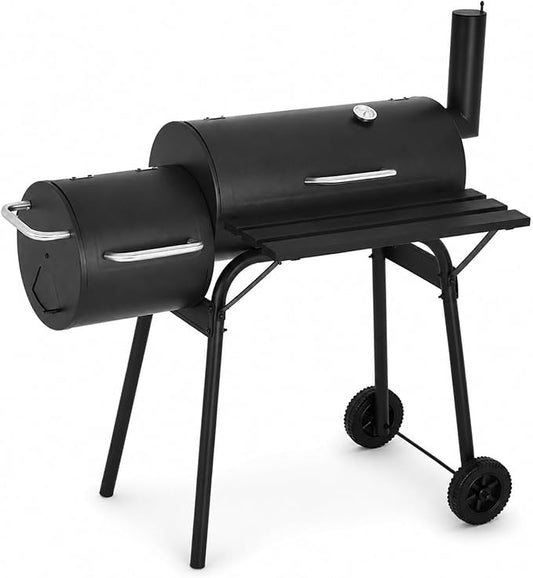 Outdoor Charcoal Grill & Smoker Combo - Dual Chamber, Heavy-Duty Steel, Black - Ideal for BBQ, Backyard Cooking, Camping - Portable Grill with Enhanced Thermometer, Easy Mobility，camping grill