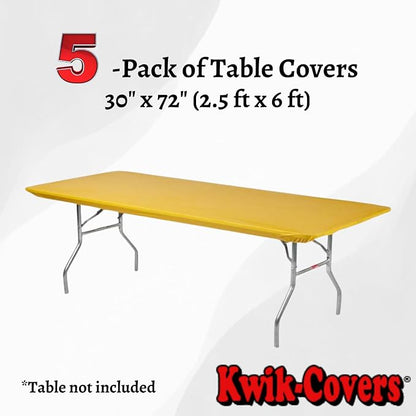 6' Rectangle Plastic Table Covers 30" x 72", Bundle of 5 (Gold)