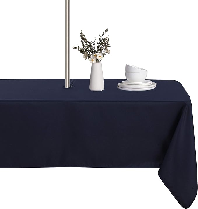 LUSHVIDA Square Outdoor Tablecloth with Umbrella Hole and Zipper, 54x54 Inch Navy, Washable Waterproof Table Cloth Spill Proof Wrinkle Free Table Cover for Patio Spring Summer Picnic BBQS