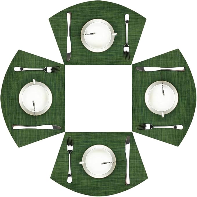Wedge Placemats,Set of 4 Vinyl Placemats for Round Tables Woven Non-Slip Heat-Resistant Easy to Clean Wipeable Washable Dinner Table Mats（Seaweed Green）