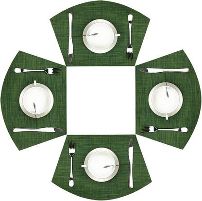 Wedge Placemats,Set of 4 Vinyl Placemats for Round Tables Woven Non-Slip Heat-Resistant Easy to Clean Wipeable Washable Dinner Table Mats（Seaweed Green）