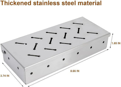 Smoker Box for Gas Grill,Wood Chip Stainless Steel Pellet Smoke Box for All Grills Oven,Hinged Lid, Heavy Duty BBQ Accessories Party Gift for Dad Men Barbecue Outdoor