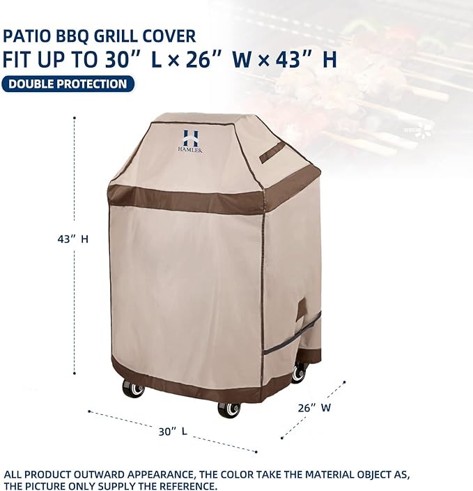 HAMLER Grill Cover 30 Inch, Heavy Duty Waterproof BBQ Covers, Gas Grill Covers Fits Weber Spirit, Weber Genesis, Char-Broil, Nexgrill, Brinkmann, Brown & Beige