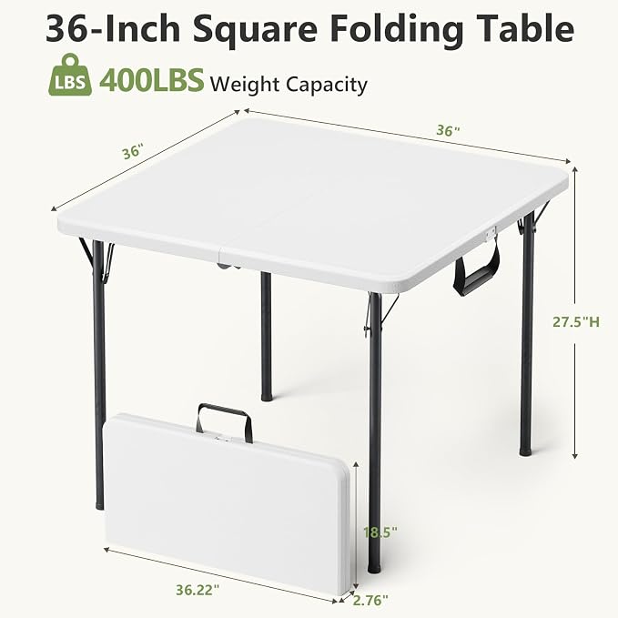 Folding Table and Chairs Set for 4, 36 Inch Foldable Card Table with Carrying Handle & 4 PU Leather Padded Folding Chairs, Portable Indoor Outdoor Dining Table Set for Picnic, Camping, RV, Game Night