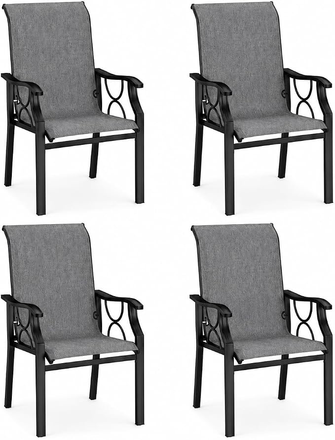 DWVO Patio Dining Chairs Set of 4, Outdoor Dining Chairs with High Back, Quick Dry Textilene Fabric, E-Coated Metal Frame, All Weather Patio Chairs for Backyard, Deck, Lawn, Garden, Grey