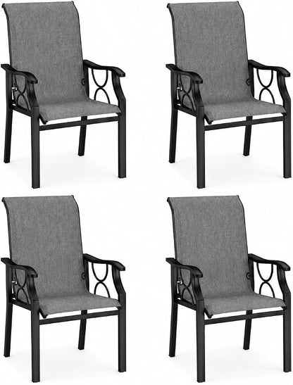 DWVO Patio Dining Chairs Set of 4, Outdoor Dining Chairs with High Back, Quick Dry Textilene Fabric, E-Coated Metal Frame, All Weather Patio Chairs for Backyard, Deck, Lawn, Garden, Grey