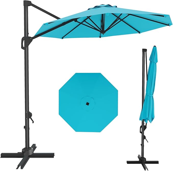 GarveeLife 10FT Patio Umbrella Outdoor Large Cantilever Umbrella Market Sun Shade Windproof Offset Umbrella with 360-Degree Rotation for Garden Deck Pool Patio