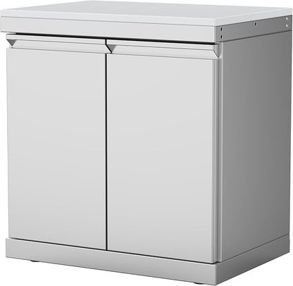 Outdoor Kitchen Double Door Empty Cabinet, Stainless Steel Storage Module with White Quartz Countertop, for Grill Island, Patio BBQ Station, No Shelves Included