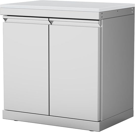 Outdoor Kitchen Double Door Empty Cabinet, Stainless Steel Storage Module with White Quartz Countertop, for Grill Island, Patio BBQ Station, No Shelves Included