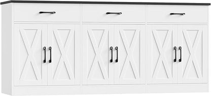 HOSTACK 71" Large Sideboard Buffet Cabinet with Storage, Farmhouse Coffee Bar Cabinet with 3 Drawers, Long Kitchen Buffet Table, Kitchen Sideboard Storage Cabinet for Dining, Living Room, White/Black