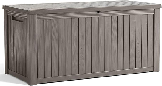 Vixzen 200 Gallon Deck Boxes Outdoor Waterproof, Resin Lockable Storage Box for Patio Cushions Storage Furniture, Garden Tools, Pool Supplies, Weatherproof and UV Resistant (Grey, 200 Gallon)
