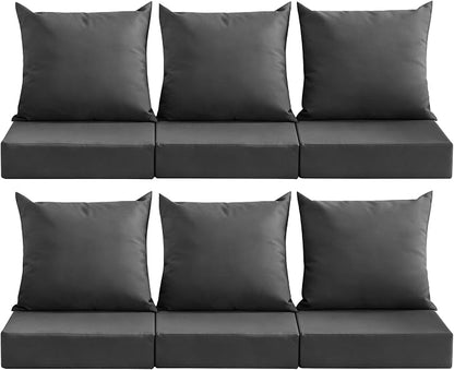 Outdoor Deep Seat Cushion Set, 24x24 Inch, Dark Grey, Set of 6 | Water-Resistant, Fade-Resistant, Removable Cover, For Patio Chair & Sofa&Furniture