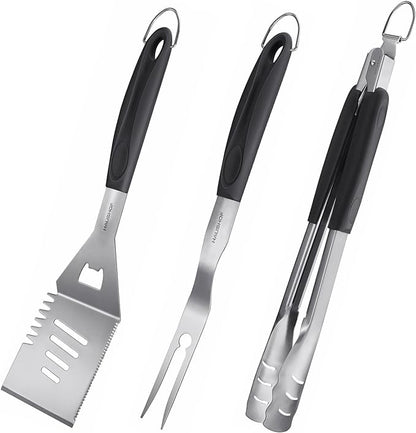 HAUSHOF Large Grill Accessories Heavy Duty BBQ Set Gifts for Men/Women - Premium Stainless Steel Spatula, Fork & Tongs, Barbecue Utensils Tool Kit Gift for Grilling Lover Outdoor