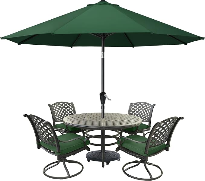 MASTERCANOPY 9ft Patio Umbrella with Tilt & Crank, Forest Green | 8 sturdy ribs;UV/water resistant;Vent;easy setup;for garden/deck/backyard/pool