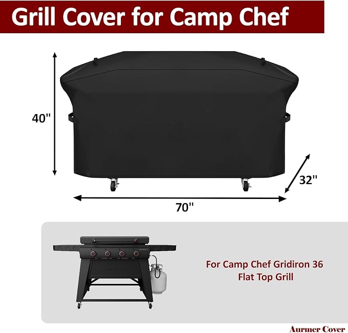 70" Grill Cover for Camp Chef Gridiron 36 Flat Top Griddle Grill | for Camp Chef FTG36 Griddle, Heavy-Duty Outdoor 600D Waterproof Cover for Most Flat Top Griddle Grill with Similar Sizes