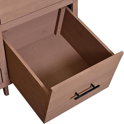 Merax Farmhouse Potting Bench with 6 Drawers, 44.6” Large Garden Workstation, Outdoor Kitchen Island with Bottom Cabinet & Hooks, Freestanding Patio Furniture,Brown