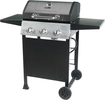 Grill Boss 3 Burner Propane Gas Grill, Portable BBQ w/Lid, Wheels & Side Shelves, Black - Grilling Accessories and Equipment for Camping, Tailgating, Outdoor Barbecue and Cooking