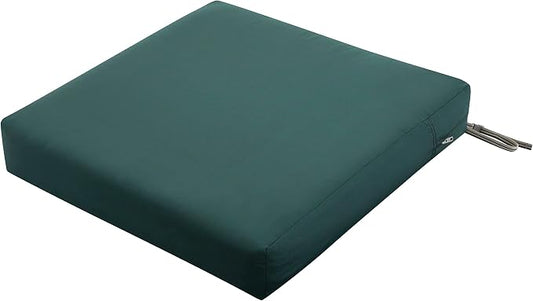 Classic Accessories Ravenna Water-Resistant 23 x 23 x 5 Inch Square Patio Seat Cushion Slip Cover & Foam, Mallard Green, Lounge Chair Cushion