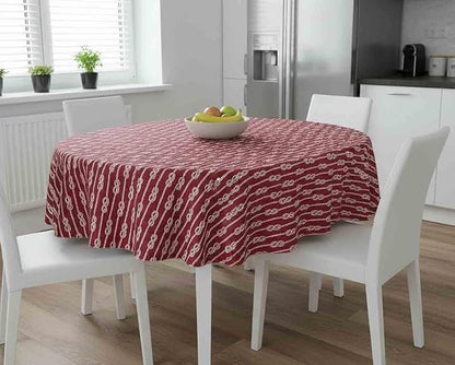 Newbridge Round Vinyl Tablecloth with Flannel Backing, Red Nautical Rope Stripe, 70 Inch, Coastal Striped Indoor Outdoor Wipe Clean Picnic, BBQ and Dining Table Cover