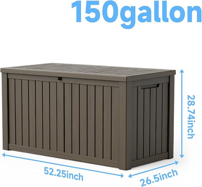 Pepe Tee Waterproof Resin Deck Box, Outdoor Storage Bin for Patio Furniture Cushions, All-Weather Garden Organizer & Seating Bench, Coffee