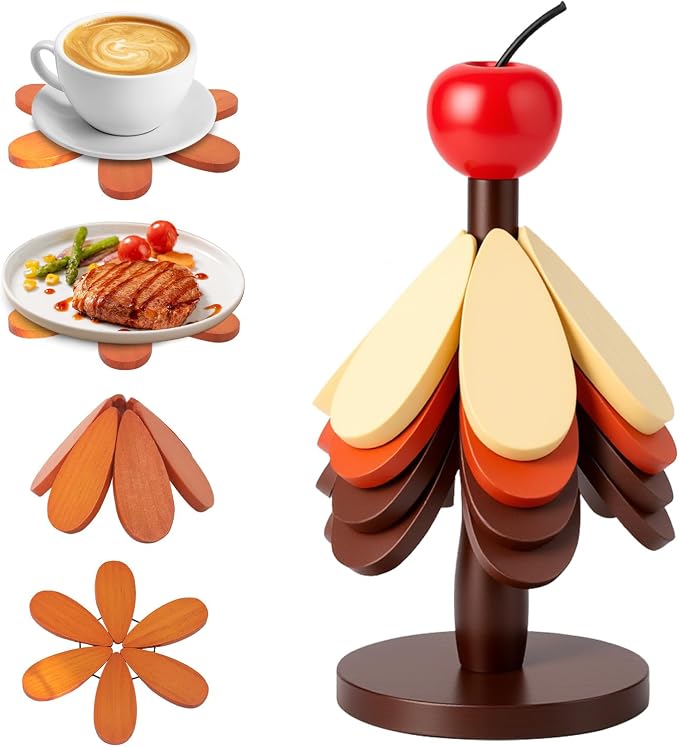 DecBeLiv Foldable Tree Trivet Wooden Hot Plate Holder, Bamboo Trivet for Hot Dishes, Heat-Resistant Pot Holder Tree for BBQ, Picnic, Outdoor Dining & Kitchen Decor