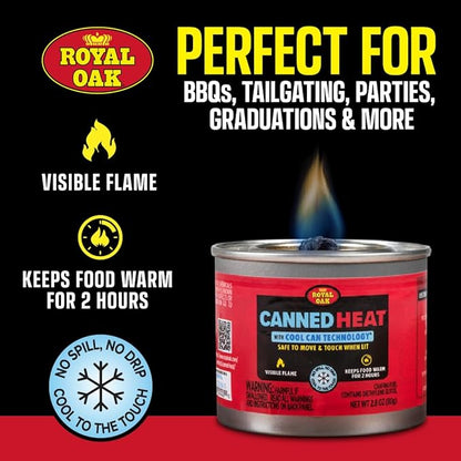 Royal Oak Canned Heat 24 Pack 6 Hour Chafing Fuel, Easy Open, Resealable, Non-Drip, for Food, Burners for Chafing Dishes, Buffet Burners, Parties, Weddings, BBQs