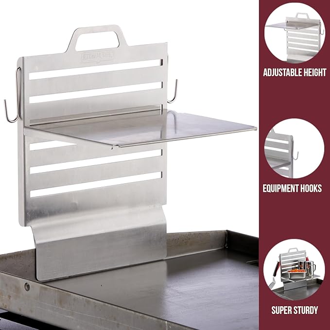 Chef Master Adjustable BBQ Griddle Shelf – Outdoor Organizer & Condiment Holder for Tools, Utensils & Grilling Accessories for Camping, Tailgating & Backyard Cooking 90260 (16.5" x 11.5" 1.5")