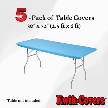 6' Rectangle Plastic Table Covers 30" x 72", Bundle of 5 (Light Blue)