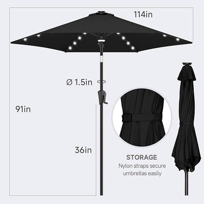 FLAME&SHADE 10ft Solar Outdoor Umbrella - 24 LED Lighted Patio Umbrella with Centre Surround Light, Table Umbrellas with Tilt & Crank for Pool, Porch, Garden, Deck, Backyard UV Protection (Black)