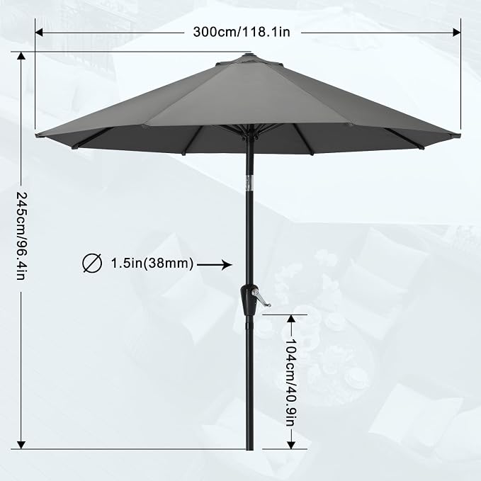 MASTERCANOPY 10ft Patio Umbrella with Tilt & Crank, Dark Gray | 8 sturdy ribs;UV/water resistant;Vent;easy setup;for garden/deck/backyard/pool