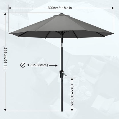 MASTERCANOPY 10ft Patio Umbrella with Tilt & Crank, Dark Gray | 8 sturdy ribs;UV/water resistant;Vent;easy setup;for garden/deck/backyard/pool