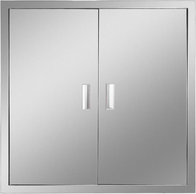 Outdoor Kitchen Door 31" W x 31" H Stainless Steel BBQ Double Access Door Flush Mount Vertical Wall Doors with Handle Suitable for Grilling Station Outside Cabinet Outdoor Kitchen