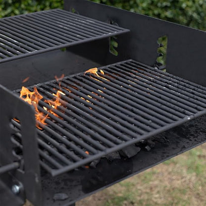Ash & Ember Extra Large Park Style Charcoal Grill, 942 Sq. In Single Post Outdoor Grill, Two Dual Adjustable Grates with Spring Handles & Side Shelf, Barbeque Grill for Camping & Backyard