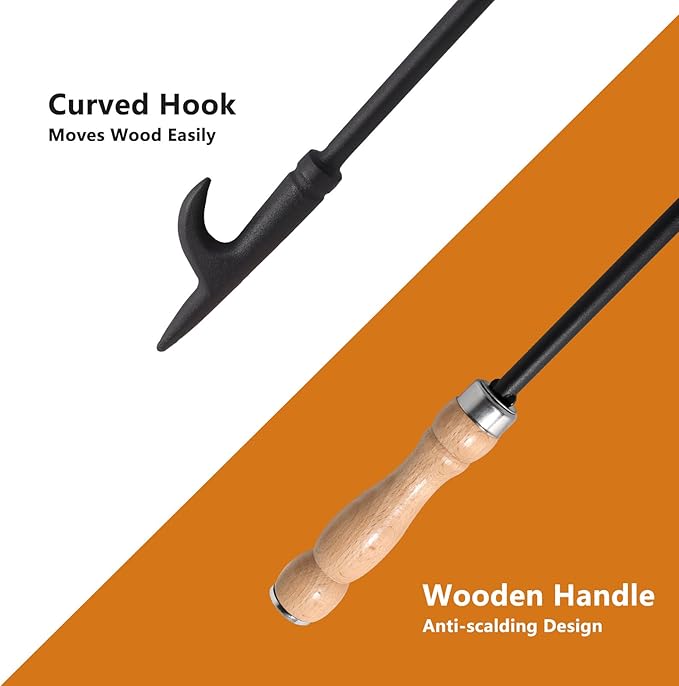 himaly 32" Fireplace Fire Pit Poker Stick & 26" Tongs Heavy Duty Tool Set | Heavy Duty Log Grabber, Campfire Poke Rust Resistant, Camping Fireplace Tools for Indoor/Outdoor