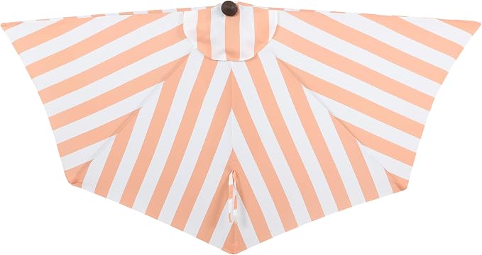 JONATHAN Y Beverly 9 ft. Striped Half Umbrella, Coral Pink/Dark Brown | Coastal Scalloped Fringe, Crank Lift, 30 Degree Manual Tilt, UV 50 Polyester Canopy, Aluminum Frame, Space Saving Design