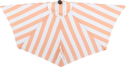 JONATHAN Y Beverly 9 ft. Striped Half Umbrella, Coral Pink/Dark Brown | Coastal Scalloped Fringe, Crank Lift, 30 Degree Manual Tilt, UV 50 Polyester Canopy, Aluminum Frame, Space Saving Design