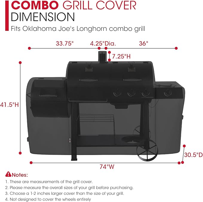 Unicook Heavy Duty Waterproof Offset Smoker Cover, Compatible with Oklahoma Joe's Longhorn Combo Grill, Outdoor Fade Resistant Charcoal/Smoker/Gas Combo BBQ Grill Cover, Black