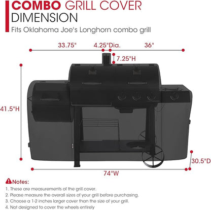 Unicook Heavy Duty Waterproof Offset Smoker Cover, Compatible with Oklahoma Joe's Longhorn Combo Grill, Outdoor Fade Resistant Charcoal/Smoker/Gas Combo BBQ Grill Cover, Black